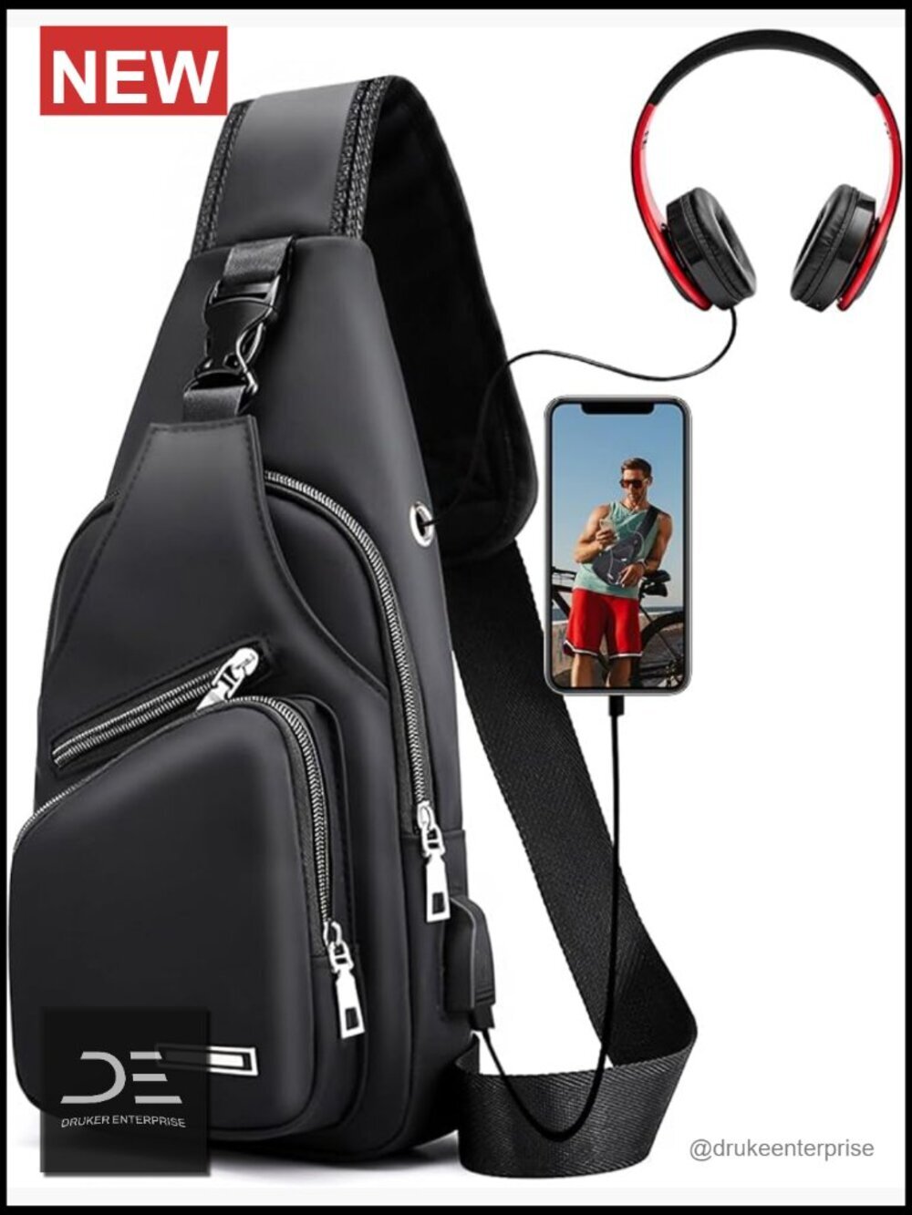 Men's PU Leather Crossbody Sling Bag Waterproof Daypack